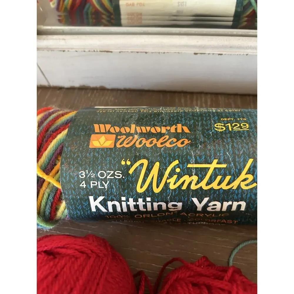 Vtg Mixed Lot Of Unger Yarn Skeins Variegated Rainbow Colors And Red, Acrylic